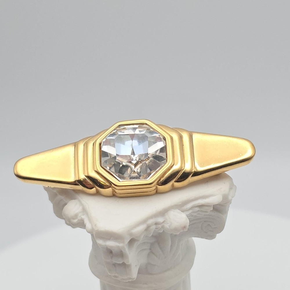 Vtg S.A.L. SWAROVSKI Brooch Lapel Pin Austrian Crystal Gold Plate 2" FREE $HIP!! - Picture 4 of 11